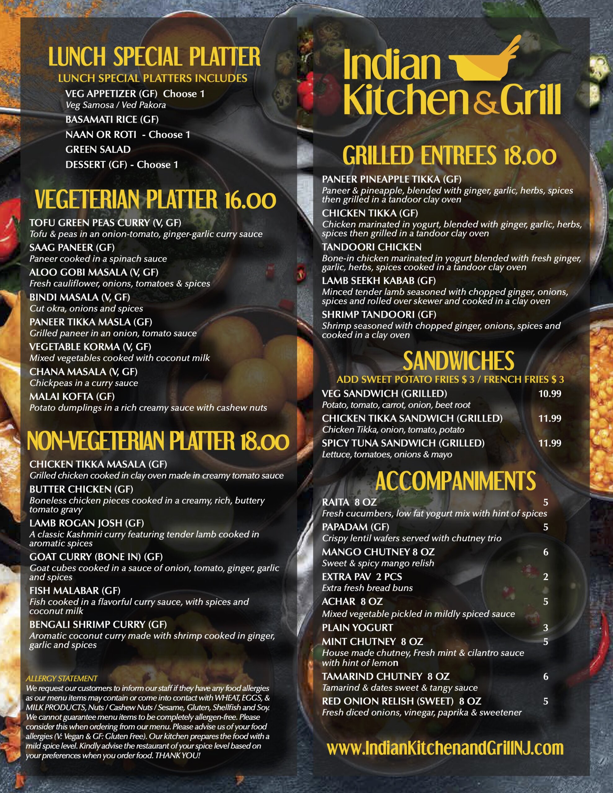 Indian Kitchen & Grill Platter Menu