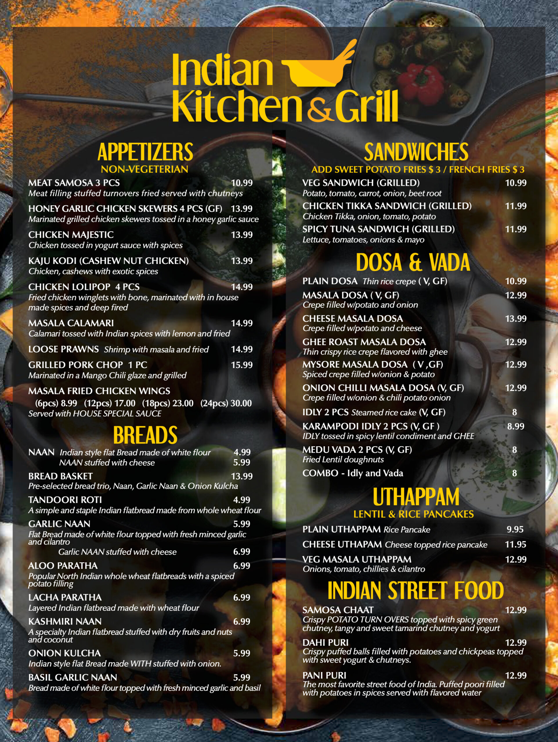 Indian Kitchen & Grill Breads and Sandwiches Menu