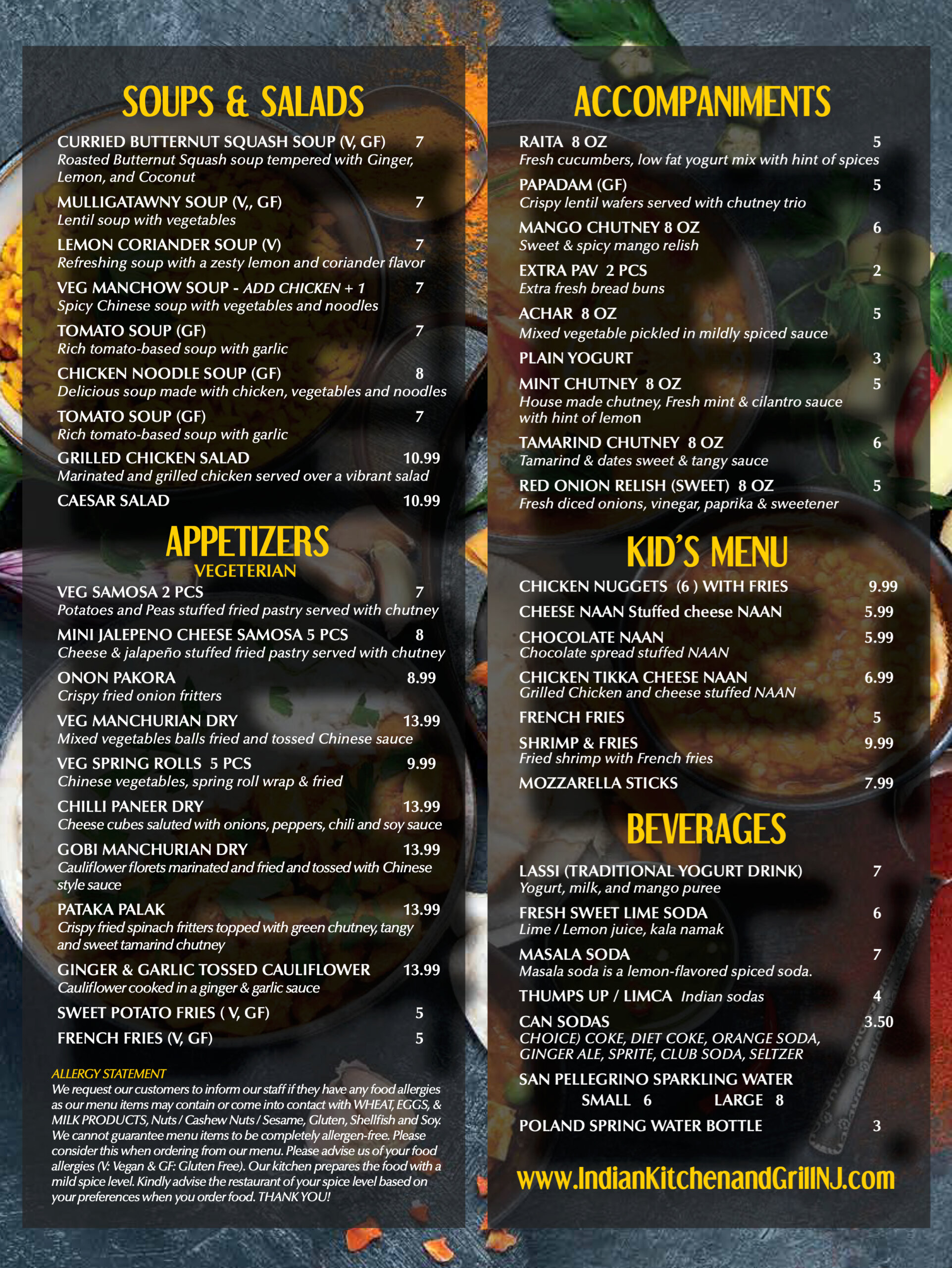 Indian Kitchen & Grill Appetizers Menu